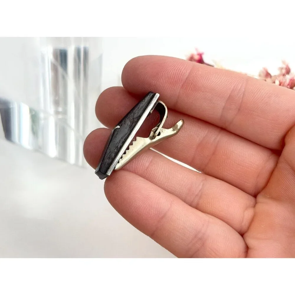 Taxco, Mexico Sterling Silver Dark Wood Short Vintage Men's Tie Bar | Tie Clip